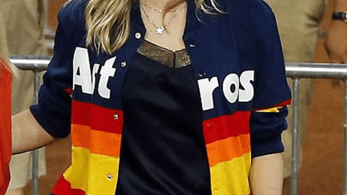 Kate Upton Astros Jacket  Rainbow Stripe Astros Jacket - Sale