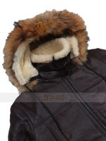 Men Dark Brown B3 Shearling Hooded Racoon Fur Jacket