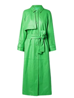 Womens Green Leather Trench Coat