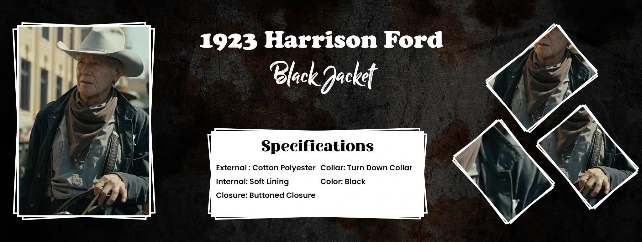 1923 Harrison Ford Black Jacket