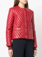 Women Lamb Skin Diamond Quilted Red Leather Jacket