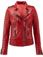 Elina Motorcycle Red Quilted Jacket