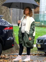 Queen Latifah The Equalizer Robyn Mccall White & Green Shearling Coat