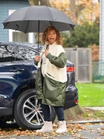 Queen Latifah The Equalizer Robyn Mccall White & Green Shearling Coat