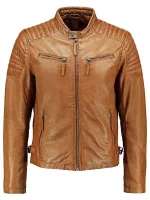 Men’s Quilted Tan Leather Biker Jacket