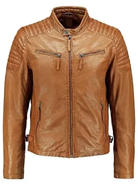 Men’s Quilted Tan Leather Biker Jacket