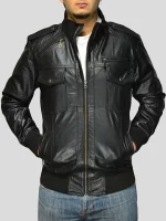 Black Leather Bomber Jacket Mens