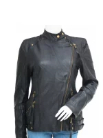 Women’s Golden Zipper Motorcycle Leather Jacket