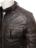 Men’s Distressed Brown Leather Biker Jacket