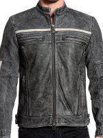 Men’s Distressed Cafe Racer Leather Biker Jacket