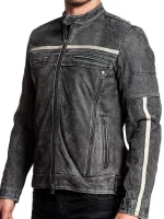 Men’s Distressed Cafe Racer Leather Biker Jacket