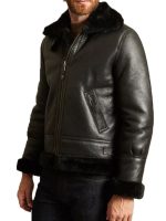 Men’s B-3 Black Sheepskin Leather Bomber Jacket