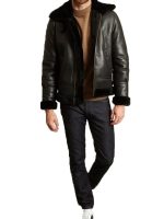 Men’s B-3 Black Sheepskin Leather Bomber Jacket