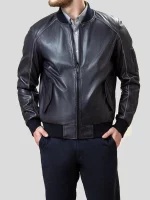 Mens Black Leather Bomber Jacket