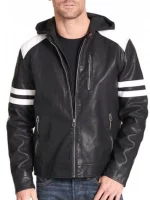 Mens Black Leather Motorcycle Jacket Hoodie