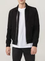 Men’s Black Suede Bomber Jacket