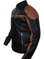 Men’s Brown Stripes Leather Moto Biker Jacket