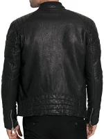 Mens Waxed Sheepskin Leather Cafe Racer Biker Jacket Black