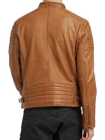 Men’s Quilted Tan Leather Biker Jacket