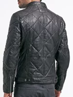 Mens Diamond Quilted Real Sheepskin Leather Jacket Black