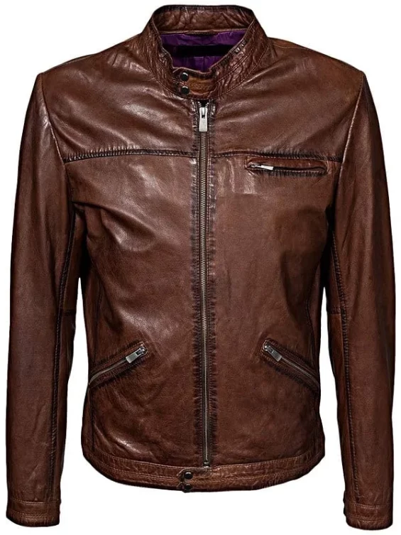 Men’s Retro Café Racer Leather Biker Jacket