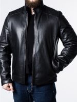 Men’s Sheepskin Black Leather Biker Jacket