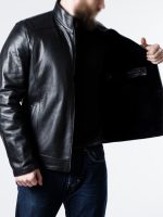 Men’s Sheepskin Black Leather Biker Jacket