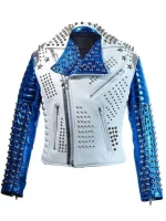 Men’s Silver Studded Punk Biker Leather Jacket