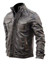 Men’s Slim Fit Vintage Leather Biker Jacket