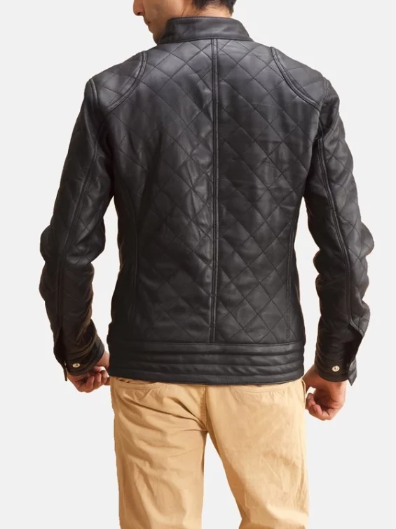 Black Leather Mens Quilted Jacket