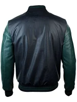 Mens Synthetic Leather Baseball Jacket Black