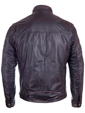 Mens Vintage Style Cafe Racer Leather Biker Jacket Black