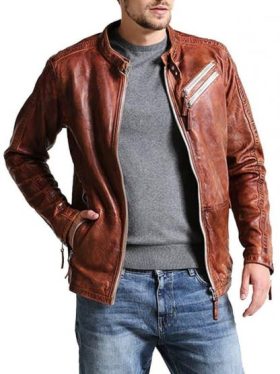 Men’s Vintage Leather Distressed Biker Jacket