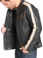 Men’s Vintage Buckled Waist Biker Leather Jacket