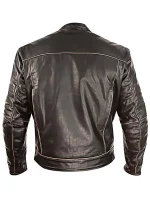 Mens Vintage Style Cowhide Leather Biker Jacket Dark Brown