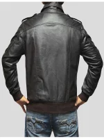 Mens Casual Black Leather Bomber Jacket