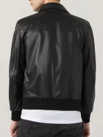 Mens Shirt Collar Black Bomber Leather Jacket