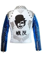 Men’s Silver Studded Punk Biker Leather Jacket