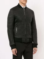 Textured Bomber Leather Jacket Mens