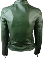 Womens Slim FIt Diamond Quilted Leather Biker Jacket Green