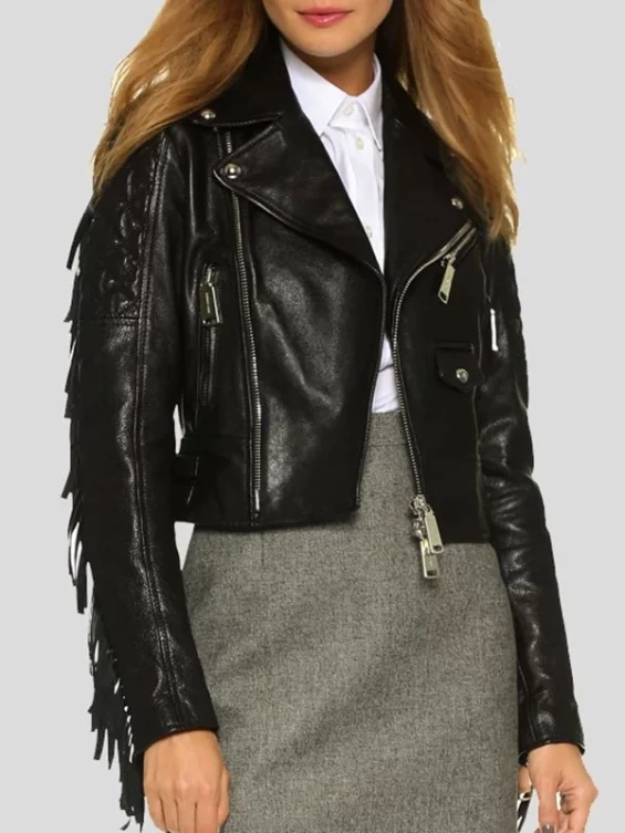 Womens Black Cropped Leather Jacket
