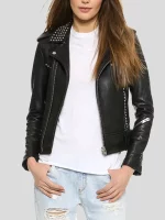 Womens Biker Studded Leather Jacket