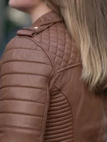 Womens Boda Style Quilted Leather Biker Jacket Brown