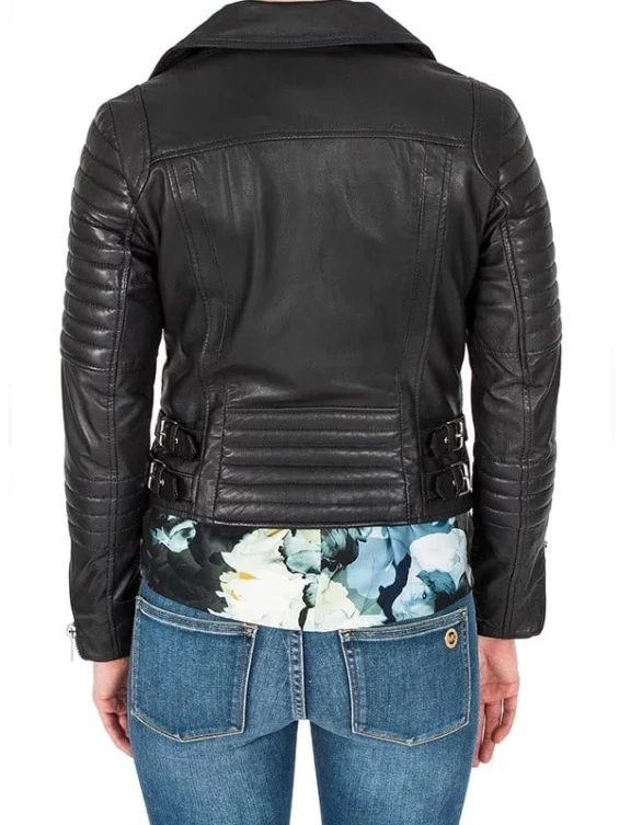 Women Brando Style Leather Motorcycle Jacket Black