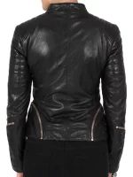 Womens Cafe Racer Leather Biker Jacket Black Cross Zipper