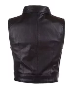 Womens Fashion Designer Leather Motorcycle Vest Black