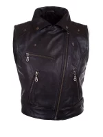 Womens Fashion Designer Leather Motorcycle Vest Black