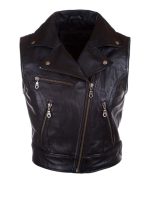 Womens Fashion Designer Leather Motorcycle Vest Black