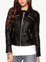 Womens Fashion Designer Leather Biker Jacket Black