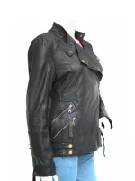 Women’s Golden Zipper Motorcycle Leather Jacket